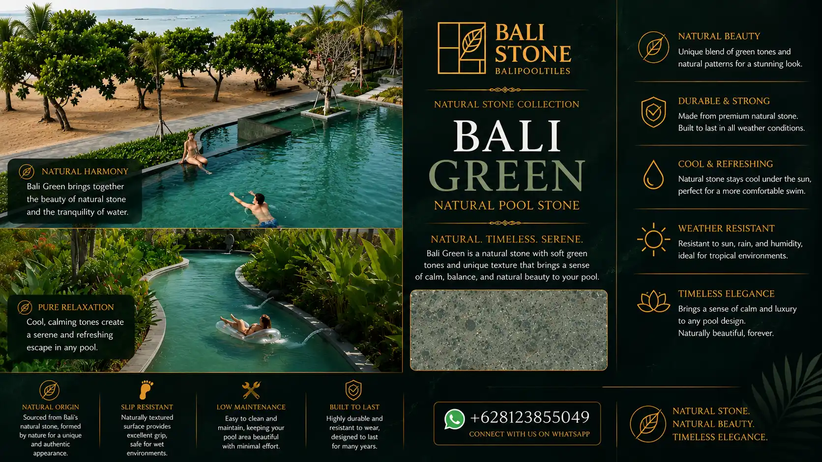 Bali green natural pool stone supplier