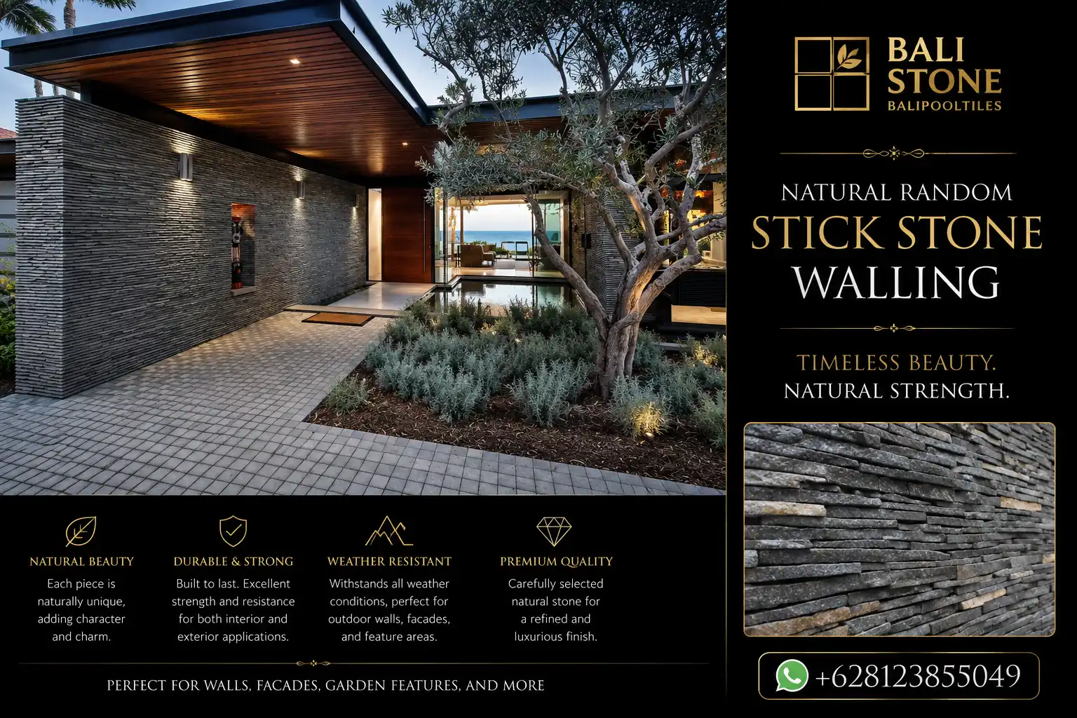 Bali bookleaf stone wall cladding random stick stone